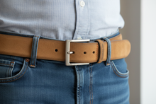 Load image into Gallery viewer, Fish Named Fred Suede Leather Belt - Close Up

