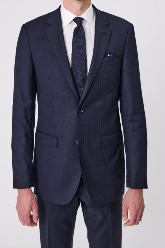 Savile Row Navy Herringbone Tasmanian Wool Suit