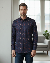 Load image into Gallery viewer, Navy Floral Skull Shirt - Aiden Paisley
