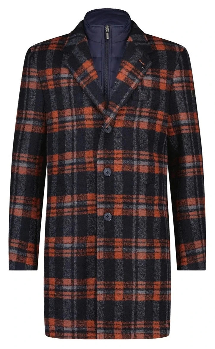 Fish Named Fred Navy Bold Check Overcoat